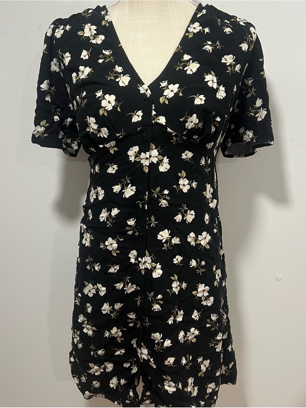 Black Floral Button-Up Mini Dress